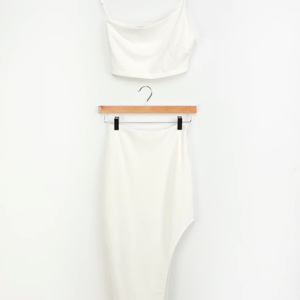 Two piece white dress asymmetrical